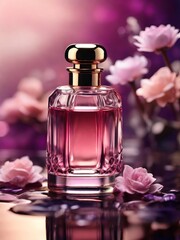 Obraz na płótnie Canvas bottle of perfume with flowers