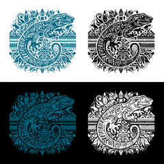 gecko or lizard - tribal decorative with ethnic design (black, blue)