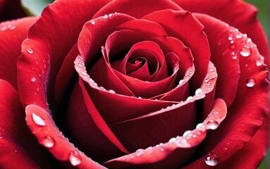 Plano detalla de una rosa roja llena de rocio