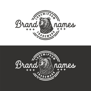 grizzly bear head vintage badge monochrome logo design vector template illustration