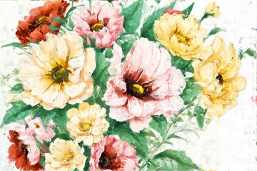 Beautiful and elegant oil painting flowers