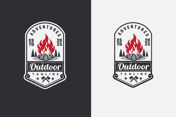 campfire firewood camping outdoor vintage badge logo design vector template illustration