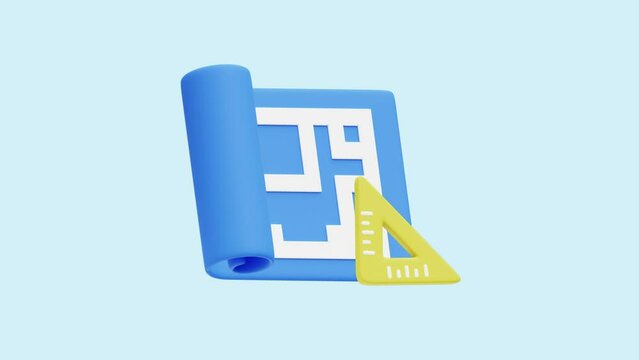 Property Blueprint animated 3d icon. Great for business, technology, company, websites, apps, education, marketing and promotion. Real Estate 3d icon animation.