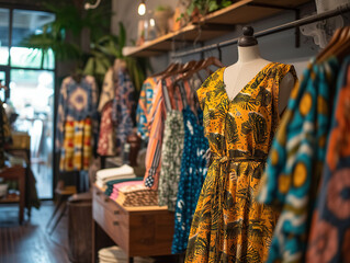 Fototapeta na wymiar A Fashion Boutique Highlighting African-Inspired Clothing During Black History Month Merging Modern Style With Traditional Patterns