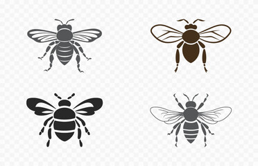 Honey Bees Colored Silhouette Vector, Flying honey Bee silhouettes Set, Bee Silhouette vector Bundle on white background