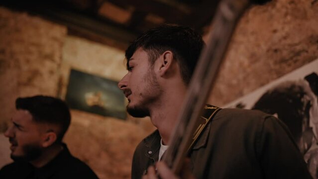 Intense flamenco passion, Cadiz, Spain. Guitar player closeup