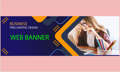 Business webinar horizontal banner template design. Modern banner design with black and white background and yellow frame shape. Usable for banner, cover, and header.
