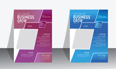 Corporate business flyer template design set with cyan, blue, magenta and purple color. marketing, business proposal, promotion, advertise, publication, cover page.