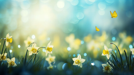 A field of Daffodils with butterflies on a bright sunny day © FATHOM
