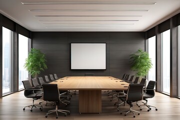Meeting conference room with blank empty tv screen monitor. Made with Generative Ai