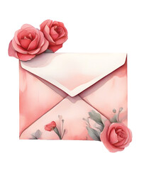 envelope letter watercolor illustration, valentine's letter watercolor with isolated background.