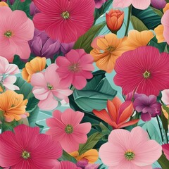 Fototapeta na wymiar watercolor seamless pattern with tropical flowers