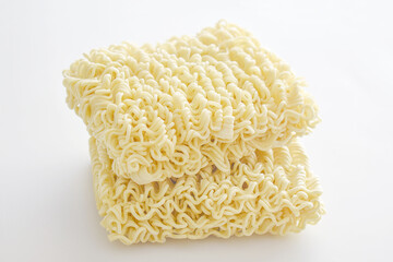 Uncooked instant noodles on the table. 