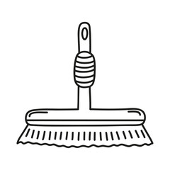 Hand drawn broom on a white isolated background. Cleaning equipment and supplies, home keeping. Doodle, simple outline illustration.