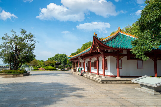 Chinese-style historical buildings in the park