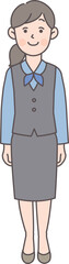 笑顔で立っている制服姿の女性会社員の全身イラスト