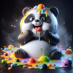 cute panda in cheerful clown style, digital 3d art illustration © HANA SCARLET