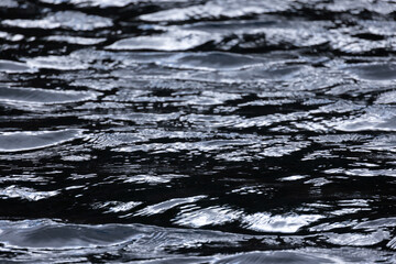 Ripple over shiny black water surface, natural abstract background photo