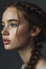 Close-up of Fishtail Braid Hairstyle, young attractive model