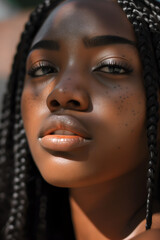 Close-up of Box Braids Hairstyle, young attractive model
