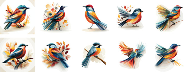set of colorful illustration of bird