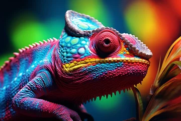 Rolgordijnen closeup of a brightly colored chameleon psyched  © Bilal