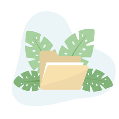 Folder files flat vector Illustration icon decorated with leaves for web use for files, classify, store, save.
