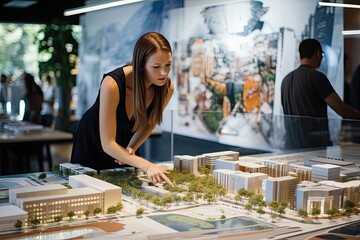 Fototapeta premium A confident female architect presenting innovative urban designs