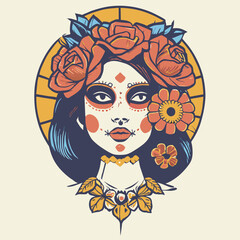 woman hellowen with flowers vector