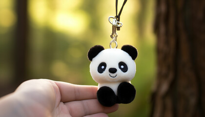 Craft a keychain featuring a small 3D panda with LED eyes that light up. It could serve as a stylish and functional accessory © Zeeshan