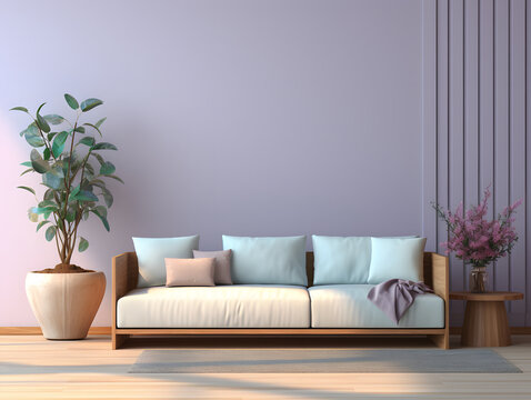 3d rendered interior with sofa and other elements
