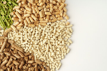 Different types of cat litter close up