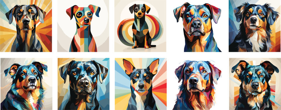 set of dog breed portrait vector illustration abstract