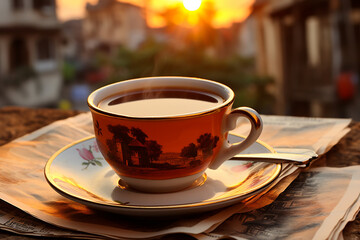 Fototapeta premium Close-up cup of coffee on table