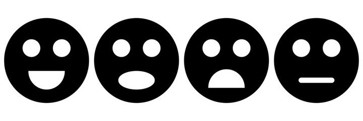 black face emotion on white.happy,wow,unhappy,moderate,vector illustration.