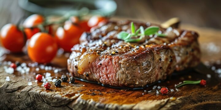 Tasty beef steak, picture, space for your ad.