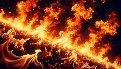 Hot burning flames close. Flame on a black background. A close up shot of a fire. Fire flames on a black background abstract. Abstract fire. Fire flame texture background. Threat to life.