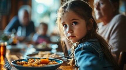 An upset daughter sat at the lunch table watching her parents and grandparents addicted to their smartphones while they ate breakfast.