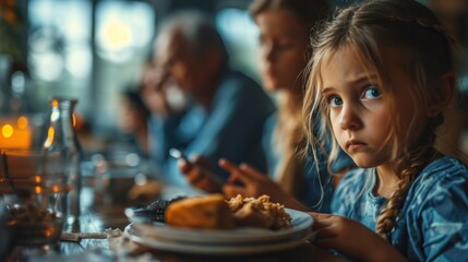 An upset daughter sat at the lunch table watching her parents and grandparents addicted to their...