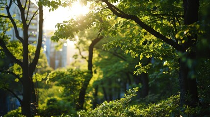 Fototapeta premium Urban landscape mixed with green trees.