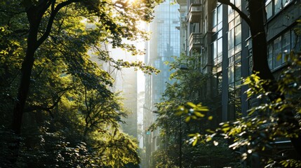 Urban landscape mixed with green trees.