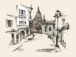 Abstract Architecture. Architectural Drawings. Cityscape. Travel & Tourism. Travel Sketch. Streets of the city. Buildings