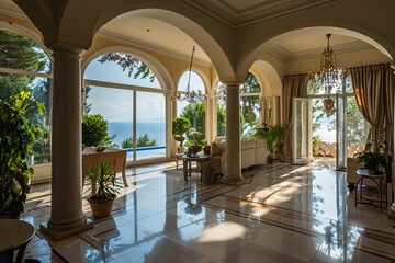 A grand entrance with a view of the ocean