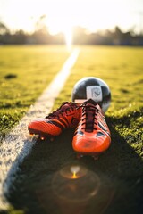 Soccer Ball and Shoes on a Field