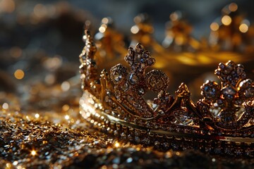 Golden Crown with Diamonds - obrazy, fototapety, plakaty
