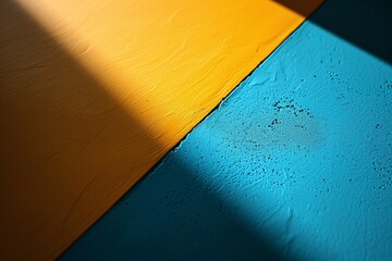 A yellow and blue wall with a stain on it