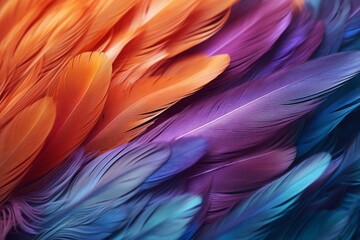 Multi colored feathers closeup background 