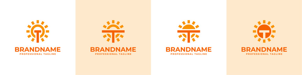 Letter T Sun Logo Set, suitable for business related to solar with T initial