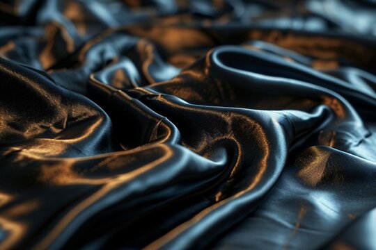 A close-up of a black silk sheet with a gold sheen