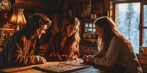 Three friends playing a board game together